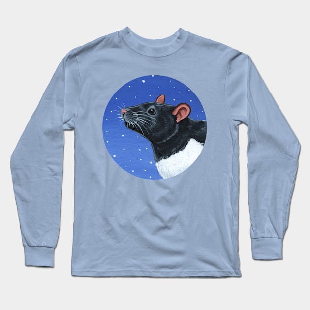 Black Hooded Rat Long Sleeve T-Shirt by WolfySilver